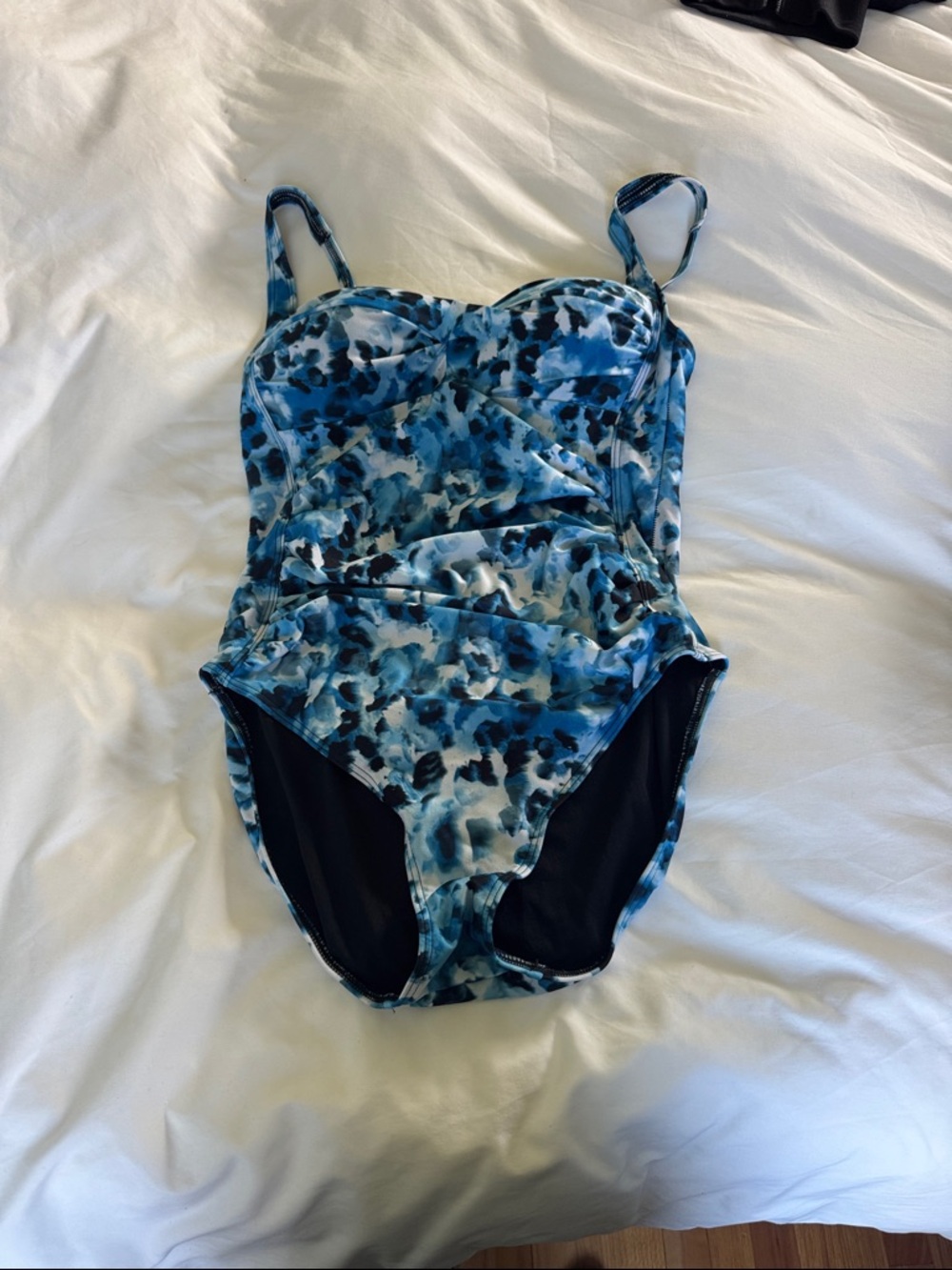 Blue Abstract Print One-Piece Swimsuit with Supportive Cups